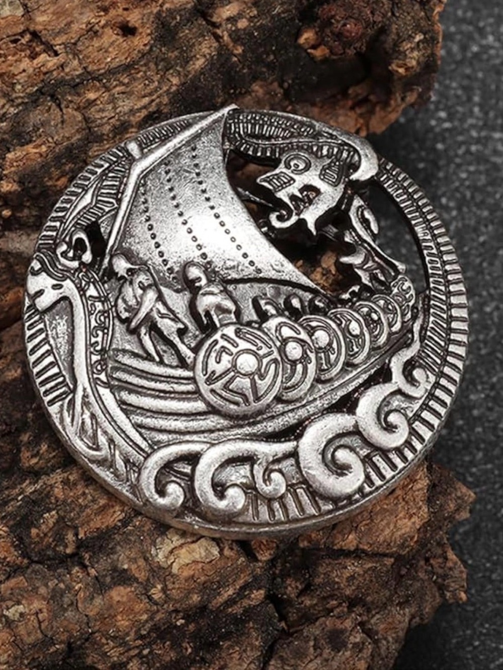 Vintage. Norse Mythology Dragon. Sailing Brooch. Punk Pirate Ship Pin.